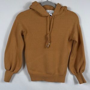 Magaschoni Tan Hooded Knitwear Sweatshirt. Womens Size XS. Drawstring hood.